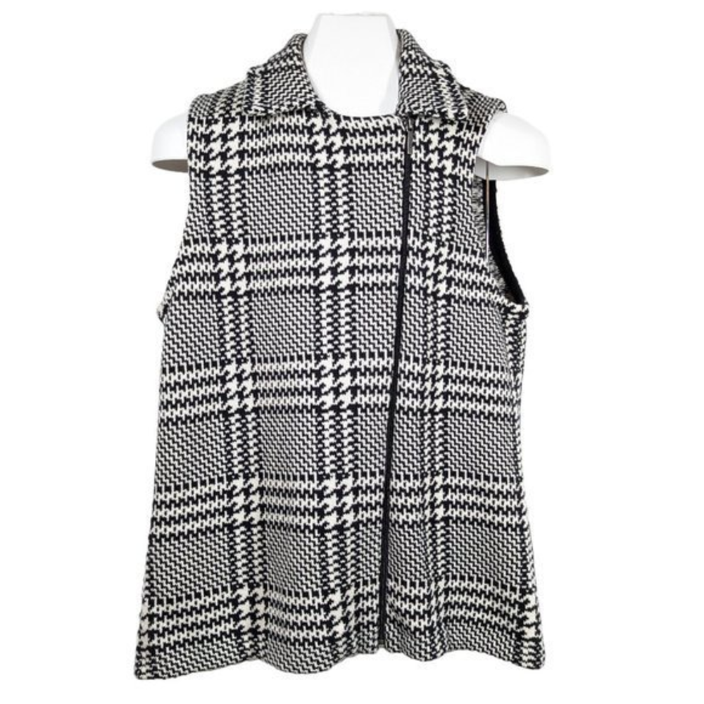 Chaps Ralph Lauren Houndstooth Asymmetrical Sweater Moto Vest Large